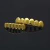 Echt goud plateren tanden grillz glazuur goud grillz tanden hiphop bling sieraden mannen nieuwe body piercing sieraden