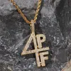 Ciondolo collana placcato oro 18 carati lettera e numero 4PF regalo di gioielli hip-hop Bling con zirconi cubici micro pavimentati