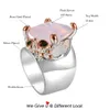 Forma-Large-de-rosa do retângulo Zirconia anel prateado jóias anéis bonita grande para as Mulheres última moda