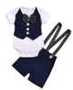 Baby Clothes Kids Boys Bow Formal Clothing Sets Infant Gentleman Party Suit Summer Cotton Rompers Suspender Shorts Pants Suits D824