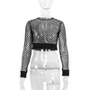 Ruoru Plus Size 3XL Mesh Top Fishnet Tee Shirt Femme Hollow Out Net Long Sleeve Crop Top Slim see steal seel women tshirt club wear6777033