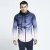 Nueva chaqueta para correr con capucha degradada para hombre, abrigo deportivo para gimnasio, chaqueta para correr de baloncesto de manga larga, sudaderas de entrenamiento deportivo con cremallera