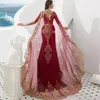 Retro Luxury Design Prom Dresses Long Sleeves With Wraps Gold Lace Appliques Tail Evening Gowns Floor Length Girls Pageant Dresses