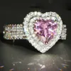 새로운 여자 결혼 반지 패션 실버 핑크 하트 보석 약혼 반지 쥬얼리 결혼식을위한 다이아몬드 반지를 시뮬레이션