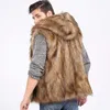 Winter Thicken Warm Men Hairy Faux Fur Vest Hoodie Hooded Waistcoats Sleeveless Pockets Coat Outerwear Jackets Plus 3X 6Q2041 Guin22