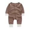 Höst baby boys romper mode ren färg spädbarn långärmad casual jumpsuit ins lapptäcke färg nyfödda onesie y2341