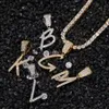 A-Z Hiphop Custom Name cursief schrijven Initiële letters hanger met gratis 24 inch touw ketting goud zilver bling zirconia mannen sieraden