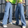Nuovi Jeans in cotone Donna 2019 Ins Harajuku Jeans a quadri a scacchiera Pantaloni scozzesi larghi Pantaloni femminili con abbinamenti di colore vintage