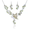 Europen och amerikanska fjärilsredovisning halsband droppe örhängen uppsättning för kvinnor kristall rhinestone blomma brud bröllop förlovning smycken
