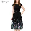 Vfemage Women Notch V Neck Colorblock Patchwork Pockets Pleated Work Office Business Casual Party Flare A-Line Skater Dress 1031