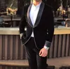 Handsome Black Groom Tuxedos Sjal Lapel GroomsMen Bröllop Tuxedos Populära män Formell Prom Jacka Blazer Suit (Jacket + Byxor + Tie) 1306