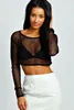 Womens Crop Top Ladies All Mesh Lace Fishnet Stretch Vest T-shirt à manches longues