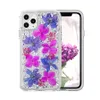 Custodie trasparenti con fiori secchi reali per iPhone 13 12 Mini 11 Pro XS Max X XR 6 7 8 Plus Bling foil Custodia protettiva antiurto a doppio strato Custodia morbida per PC in TPU