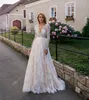 2023 Boho Robe De Mariée Pleine Dentelle Bohème À Manches Longues Col En V Champagne Doublure Une Ligne Robes De Mariée Robes De Noiva Taille Personnalisée