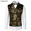 Gilet Steampunk gotico Gilet da uomo doppiopetto in jacquard oro velluto Gilet uomo medievale Gilet bavero Gilet nero USA