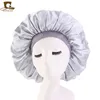 Neue Frauen Große Größe Schönheit print Satin Silk Bonnet Schlaf Night Cap Kopf Abdeckung Bonnet Hut für Lockiges Springy Haar Schwarz