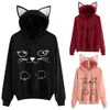 Cat fashion-печати Толстовки Женщины Cat Ear Regular Cartoon Толстовка с капюшоном Kawaii Прекрасные дамы с длинным рукавом пуловер Топы Harajuku Mujer