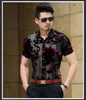 Men's Casual Shirts Floral Transparent Shirt Men Summer Club Party Short Sleeve Chemise Homme Red Flower See Through Lace Cam255b