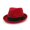 Latest Women Men Upturn Brim Wool Felt Fedora Hats with Ribbon Party Jazz Trilby Cap Black Homburg Ladies Church Hat3836195