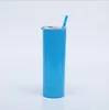 Skinny Tumblers Rvs Tumbler met Dekselkleden Kleurrijke Rietjes Geïsoleerd Vacuüm Straight Cup Waterfles Bier Koffie Bekers YP841