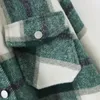 Autumn Winter Green Plaid Jacket and Coat Fashion Botão de manga comprida Escritório casual Office Outwear