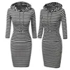 2019 Sexig Elegant Vintage Bandage Kvinnor Casual Dress Långärmad Hög midja Hoodie Hooded Jumper Fickor Sweater Klänning