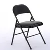 Mode Gratis verzending Groothandel Heet 4 stks Elegante opvouwbare Iron PVC-stoelen voor Conventie Tentoonstelling Zwart