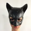 Catwoman Mask Cosplay Costume Headgear Black Half Face Latex Masker Sexig kvinna Halloween Batman Party Vuxen Black Ball Mask260m