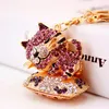 3 pcs/Lot cristal strass chat porte-clés mignon Animal pendentif alliage homard fermoir voiture porte-clés en métal ornement voiture porte-clés sac charme