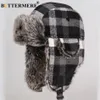 Buttermer Winter Hatts for Mens Bomber Hat päls Röd varm öronflap CAP Windproof Women Tjockare Plaid Russian Ushanka Hat Black Blue T8166625