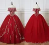 Burgundy Quinceanera Dresses 2023 Long Ball Gown Prom Dress Sweet Sweet 16 Girls Off Shou들어 슬라이버 자수 멍청이 15 anos