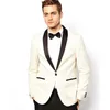Mode elfenben brudgum tuxedos svart sjal lapel groomsmen bröllop tuxedos utmärkt män formell blazer prom jacka kostym (jacka + byxor + slips) 858