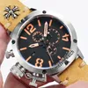 Nouveau Flightdeck U-72 U72 VK Quartz Chronographe Montre Homme Boîtier En Acier Cadran Noir Marque Jaune Main Gauche En Cuir Chronomètre Timezonewatch E02b2