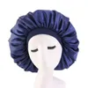 Frauen große Satin verstellbare einfarbige Schlafmützen Beanie Haarpflege Motorhaube elastische Nachtmütze Kopfbedeckung