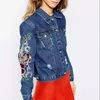 Мода-новая весна осень женская этническая цветок вышивка джинсовая куртка женщин jaquetas feminina джинсы m30