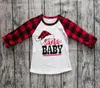 Julflickor Kläder Plaid Toddler T Shirts Ruffle Sleeve Barn Tees Santa Spädbarn Toppar Xmas Baby Kläder 2 Design DW4819