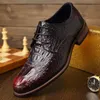 British Style Alligator Leather Dress Shoes Men Fashion Business Crocodile Shoes Men's Lace-up Breathable Casual Oxford Shoes Kundura