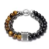 Beaded Bracelet, Natural Stone Elastic Yoga Men's and Women's Stainless Steel Double Bracelet