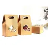 25pcs 100x155mm Folding Kraft Paper Handle Box Natural Kraft Paper Gift Packaging Box Party Paper Heart Window Box