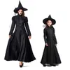 Черное длинное платье девушки женский костюм ведьмы хэллоуин карнавал ну вечеринку косплей дьявол необычные платья колдунья костюм для родителей ребенка