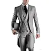 New Latest Design One Button Light Grey Groom Tuxedos Peak Lapel Groomsmen Mens Wedding Suits Best man Suits (Jacket+Pants+Vest+Tie)