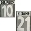 1996 1997 Retro #21 ZIDANE #10 DEL PIERO 네임셋 프린팅 아이언 온 트랜스퍼 배지