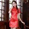Groothandel-high-end sfeer rode dame qipao klassieke Chinese stijl cheongsam vintage mandarijn kraag vestidos sexy mini chinese jurk 6XL