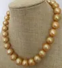 Nowa biżuteria Pearl Wspaniała Ogromna 13-15 mm Morze Południowe okrągły złoty naszyjnik perłowy 18 cali 313J