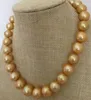 NEW FINE PEARL JEWELRY GORGEOUS HUGE 13-15MM SOUTH SEA ROUND GOLD PEARL NECKLACE 18INCH238d