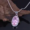 Luckyshine Party Jewelry Oval Vintage Pink Topaz Gems Silver For Women Zircon Elegant Wedding Necklace Pendants NEW Free Shipping