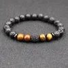 4 styles de perles de pierre de lave noire naturelle, bracelet élastique en pierre d'oeil de tigre, roche volcanique perlée, cordes à main, bracelets en laiton