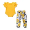 Baby Girls Outfits Ruffle Girl Mamelucos Pantalones florales 2 piezas Conjuntos de manga corta para niñas Conjunto de ropa de verano para niños Ropa al por mayor DHW2914