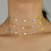 summer lovely mini enamel heart choker necklace ice out chain blue pink white purple yellow 5 color women jewelry in gold gifts