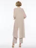 Elegant Loose Champagne Mother of the Bride Jumpsuits with Long Sleeve Jacket 2019 Three Piece Wedding Party Gowns Pants Suits Vestiods